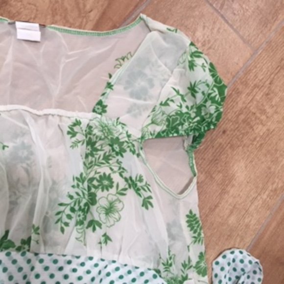 VINTAGE GEORGETTE BLOUSE WITH TIES GREEN SIZE S - Picture 2 of 4